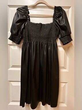7 For All Mankind Black Smocked Puff-Sleeve Women’s Dress